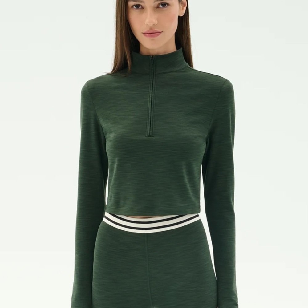NWT SPLITS59 Stevie Active Rib Half Zip, Heather Military, size S